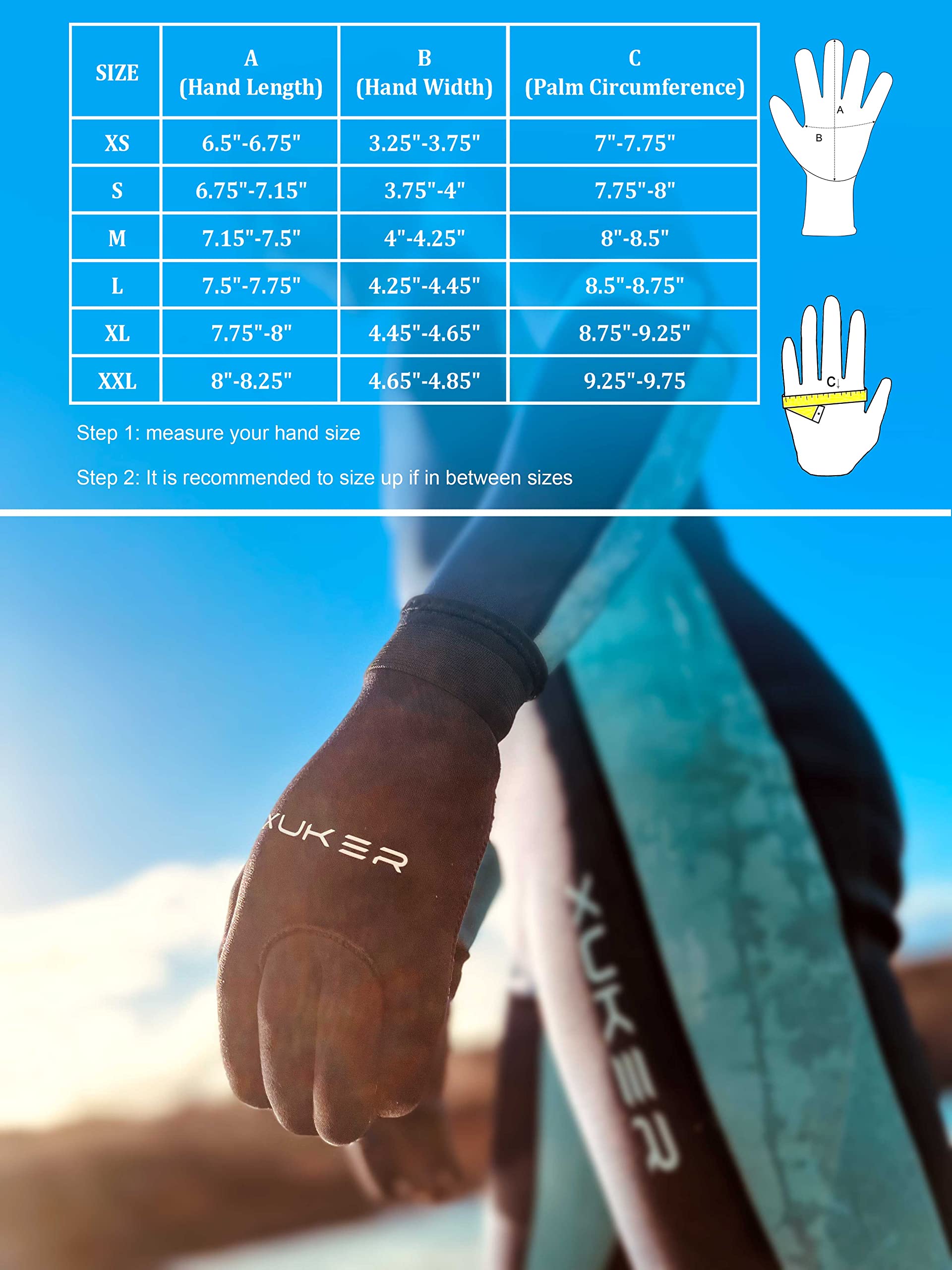 XUKER 3mm & 5mm Neoprene Wetsuit Gloves for Water Sports