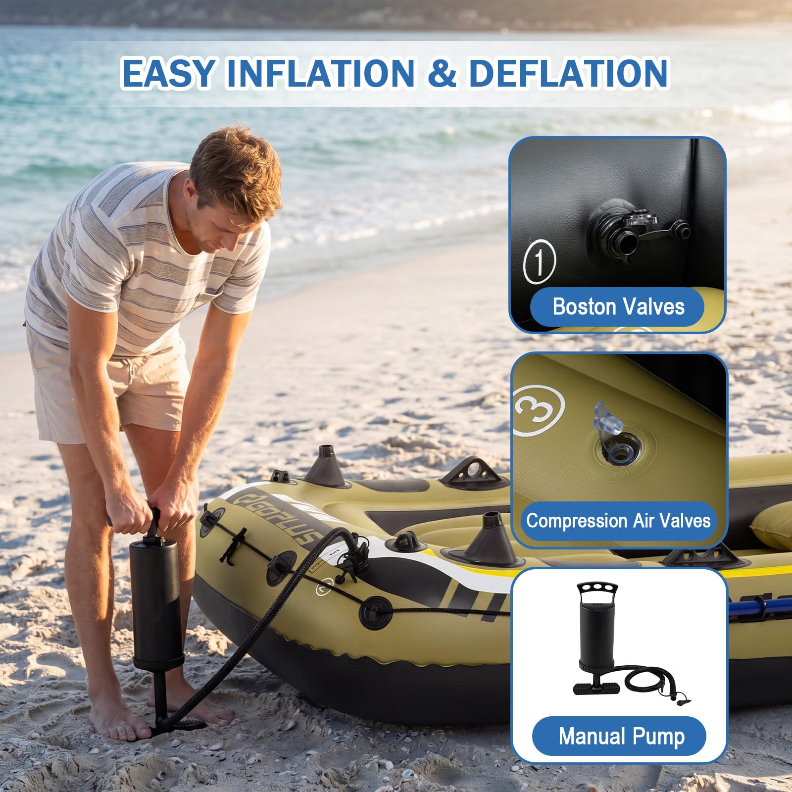 Goplus 3-Person Heavy-Duty Inflatable Fishing Raft Set