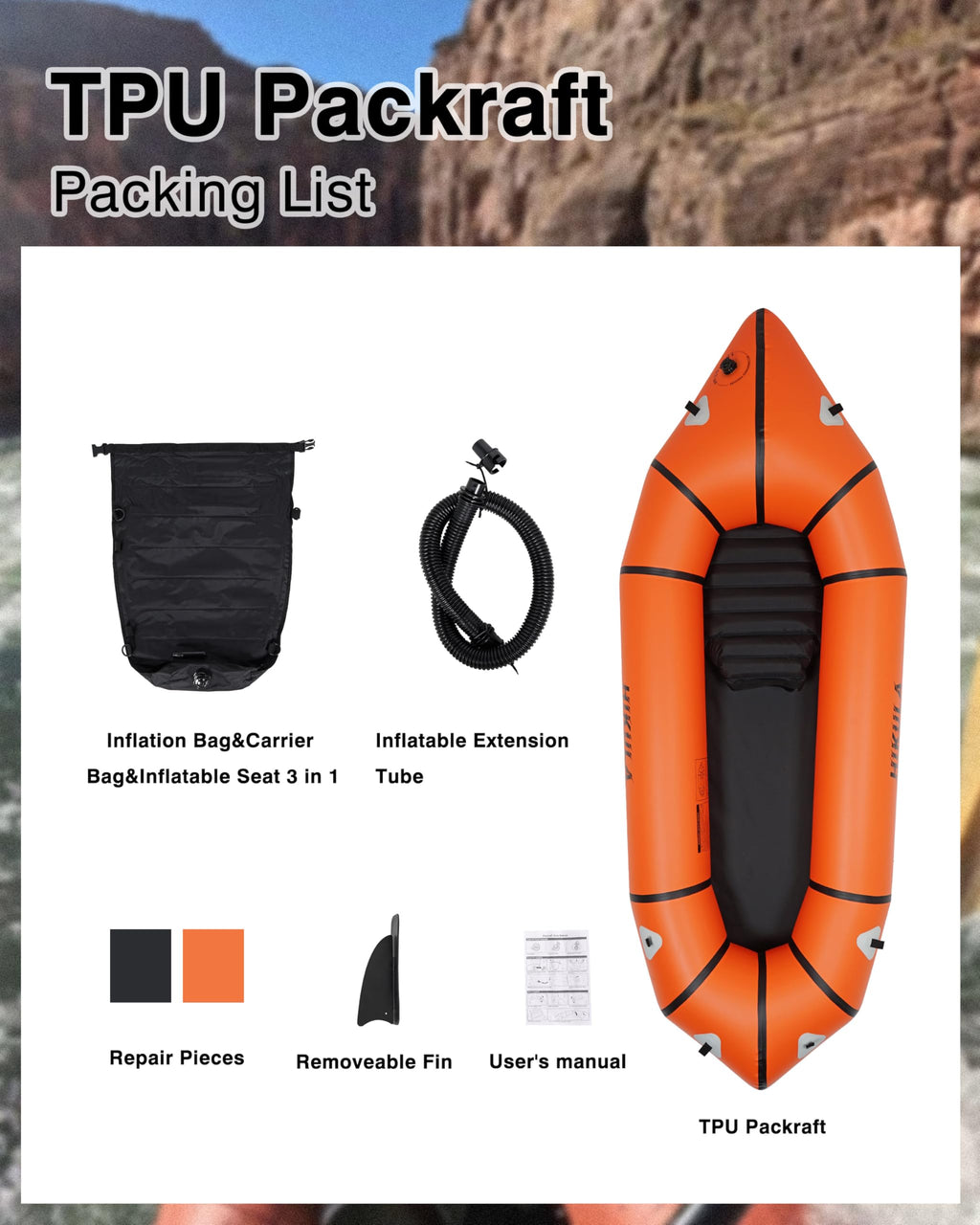 HIKULA Lightweight TPU Inflatable Packraft for Adults and Kids