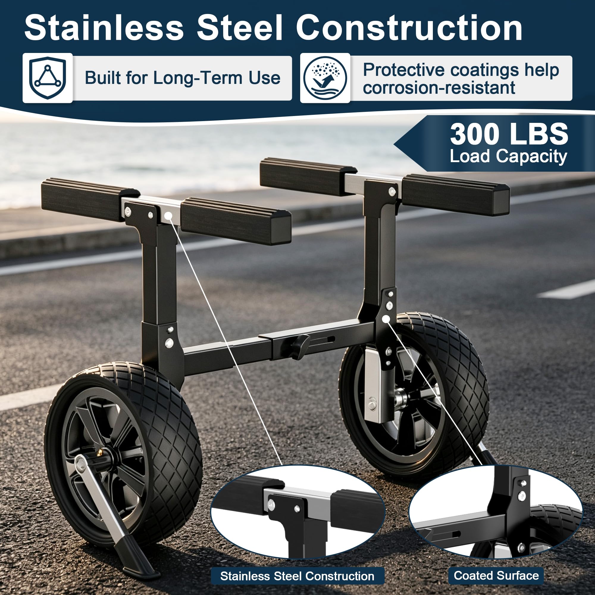 GanFindX 300 lb Adjustable Foldable Stainless Steel Kayak Cart