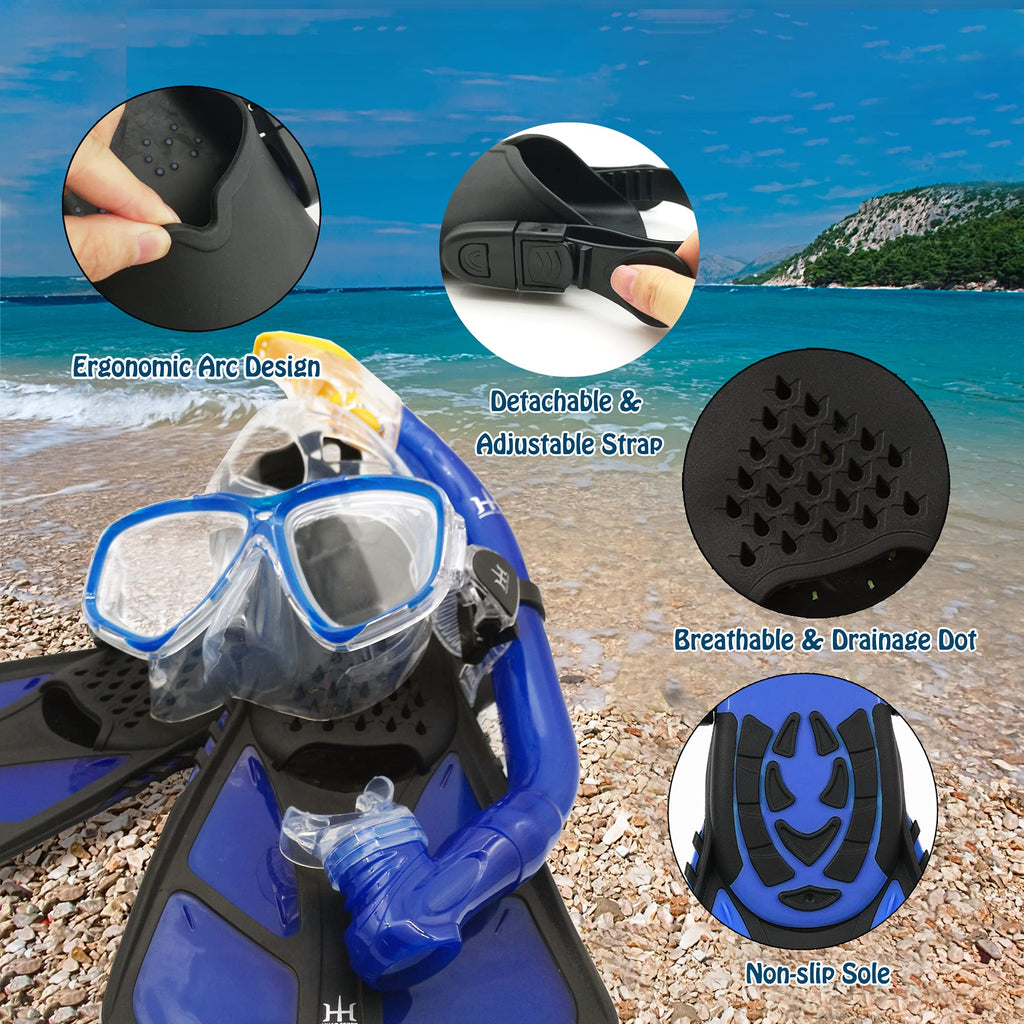 HH HHAO SPORT Kids Snorkel Set with Mask, Fins and Bag