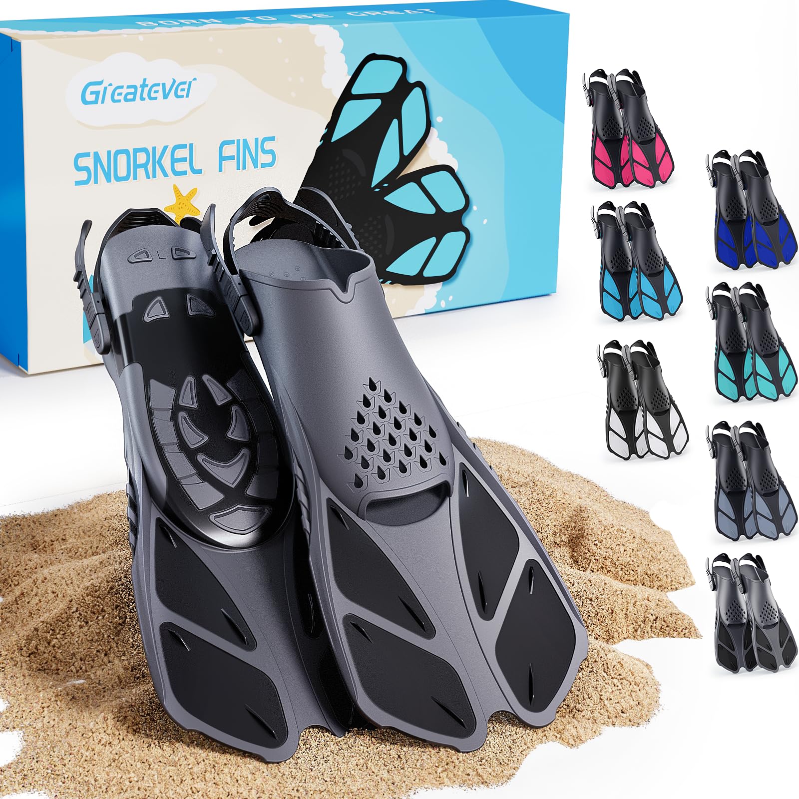 Greatever Adjustable Open-Heel Short Snorkeling Fins