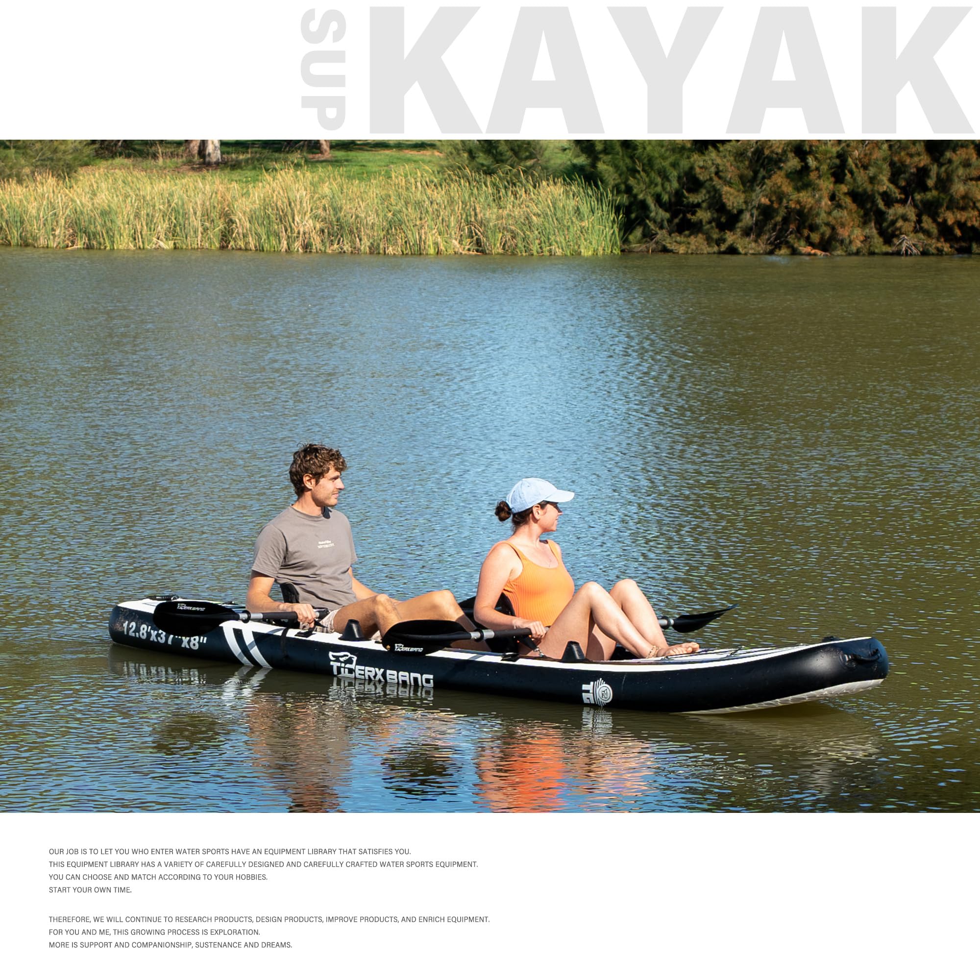 TIGERXBANG 12'8" Two-Person Inflatable Tandem Kayak Kit