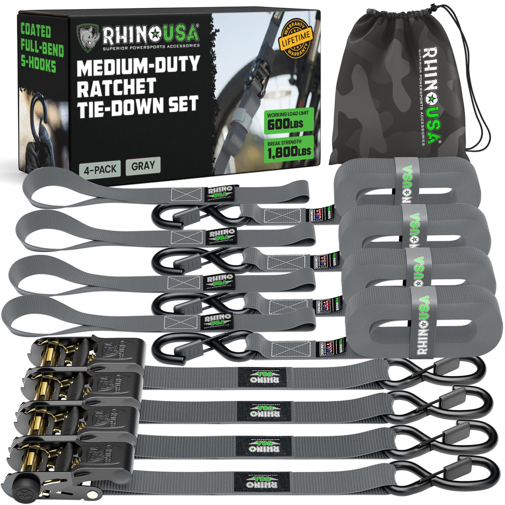 RHINO USA 4-Pack 15-Foot Ratchet Tie-Down Straps