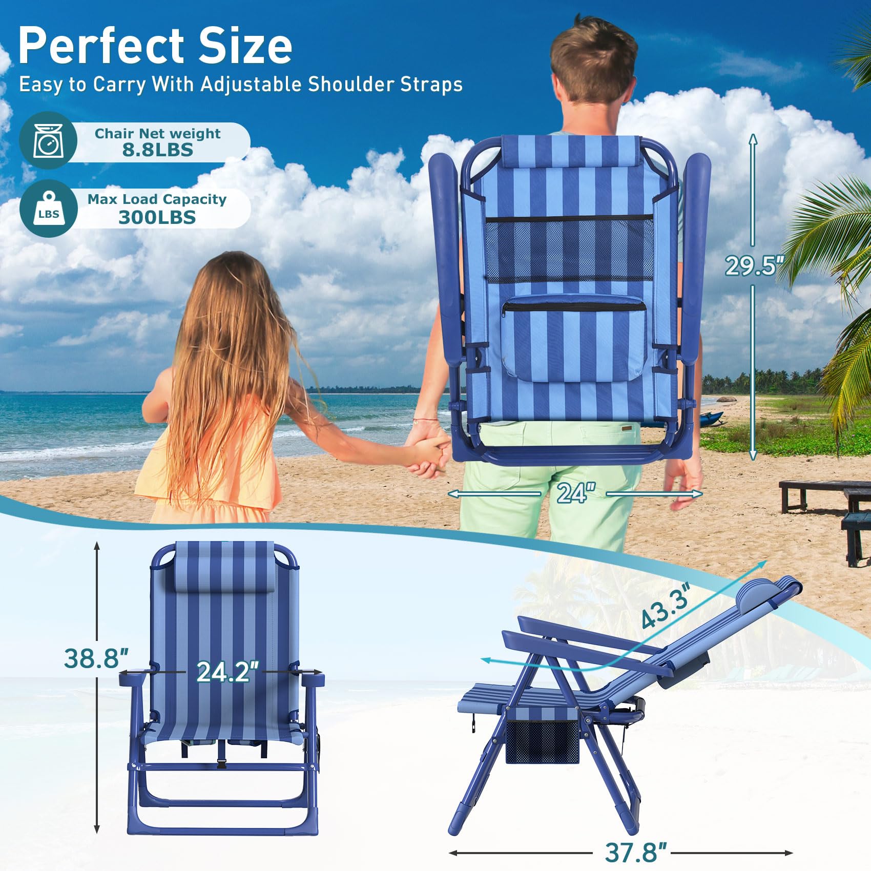 Suteck 6-Position Reclining Backpack Beach Chair
