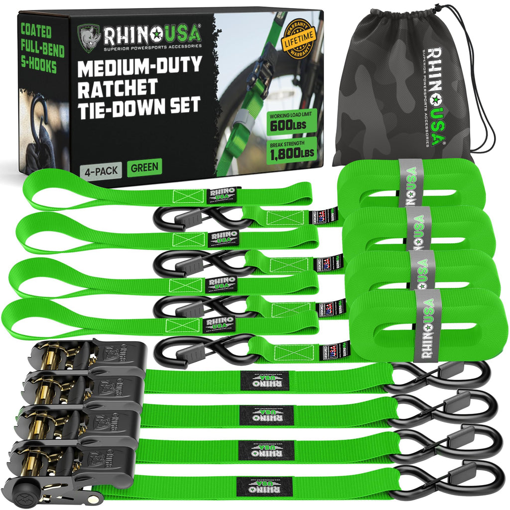 RHINO USA 4-Pack 15-Foot Ratchet Tie-Down Straps