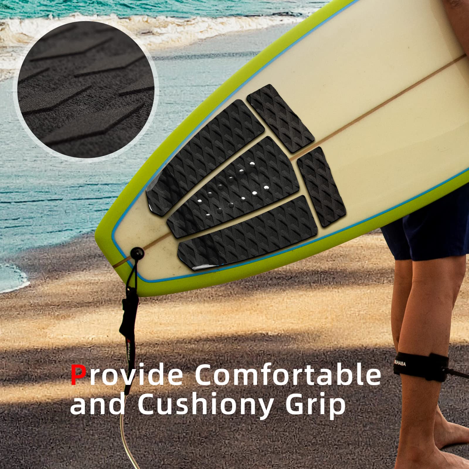 ABAHUB 3-Piece EVA Surfboard Traction Pad with Kicker