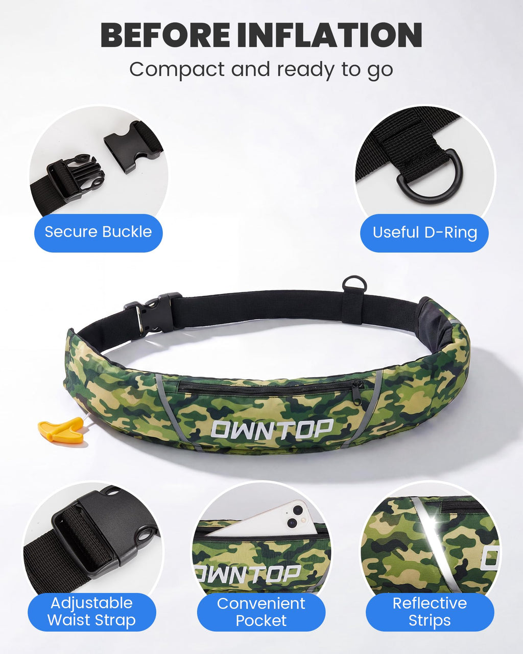 OWNTOP Low-Profile Inflatable Belt Pack Swim Vest