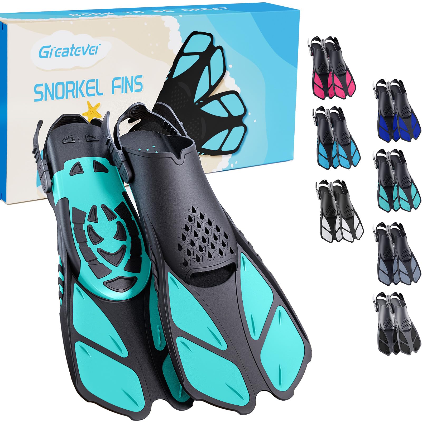 Greatever Adjustable Open-Heel Short Snorkeling Fins