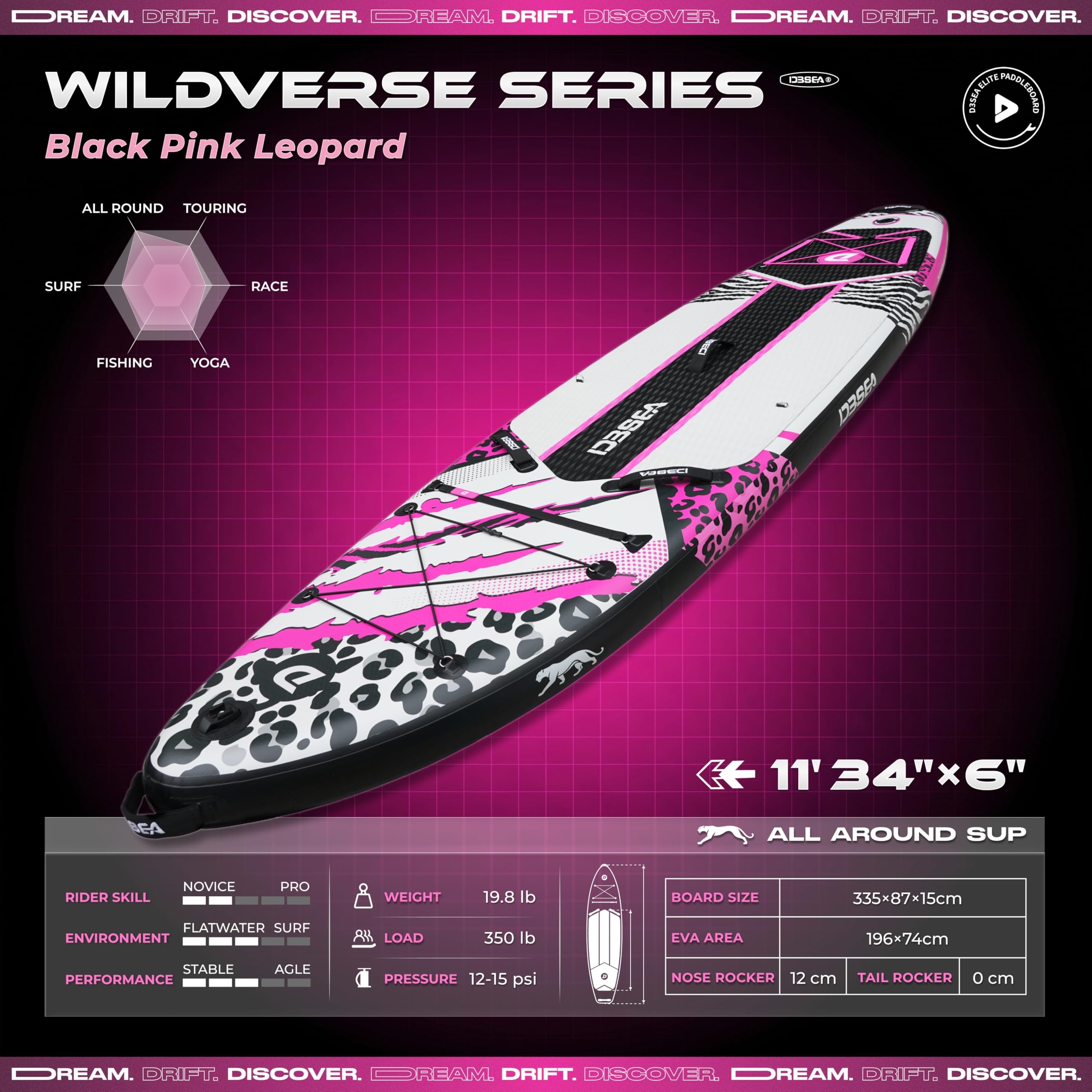 D3SEA Extra-Wide Inflatable SUP Board with Accessories