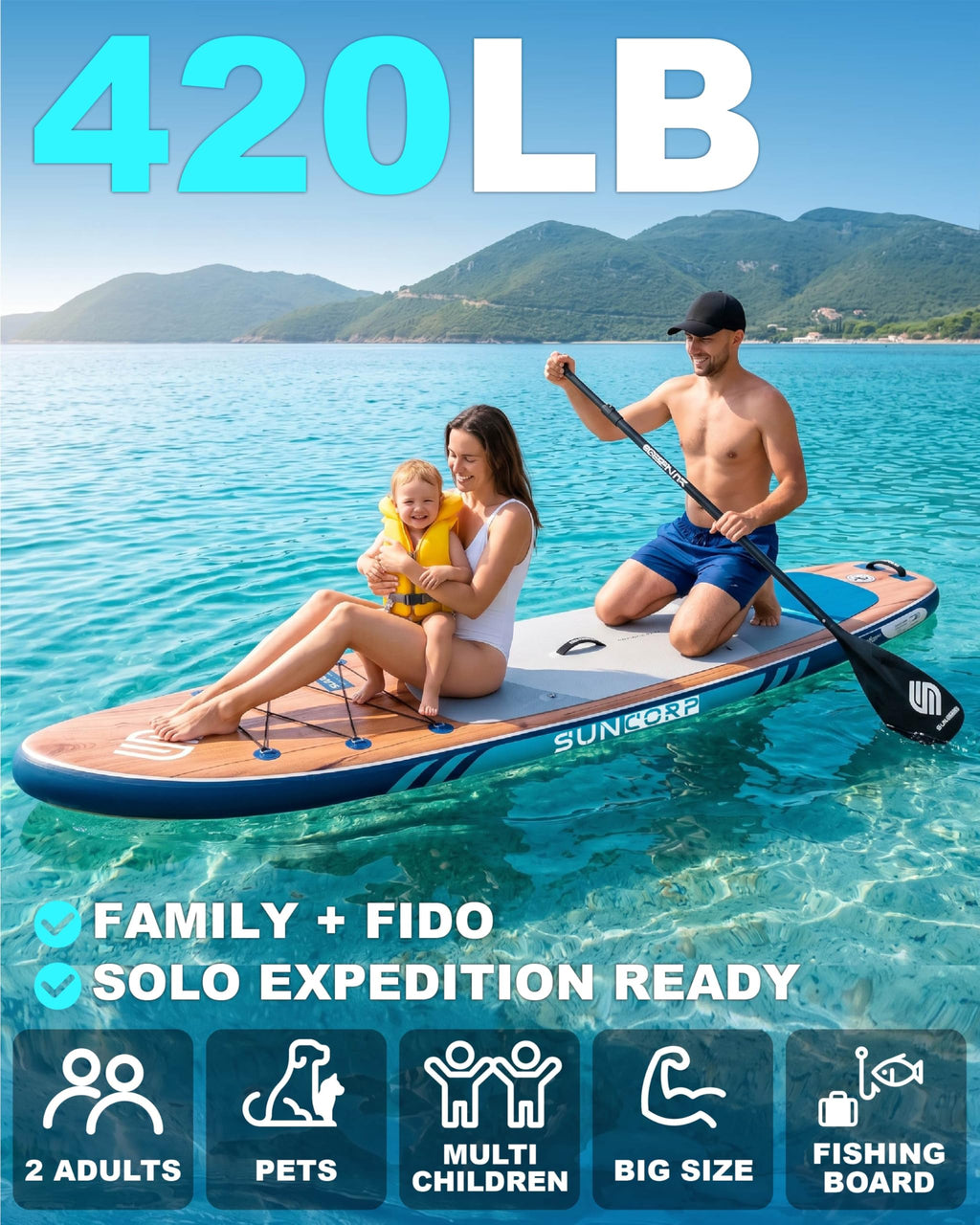 Suncorp 11-Foot Extra-Wide 420 lb Inflatable SUP Kit