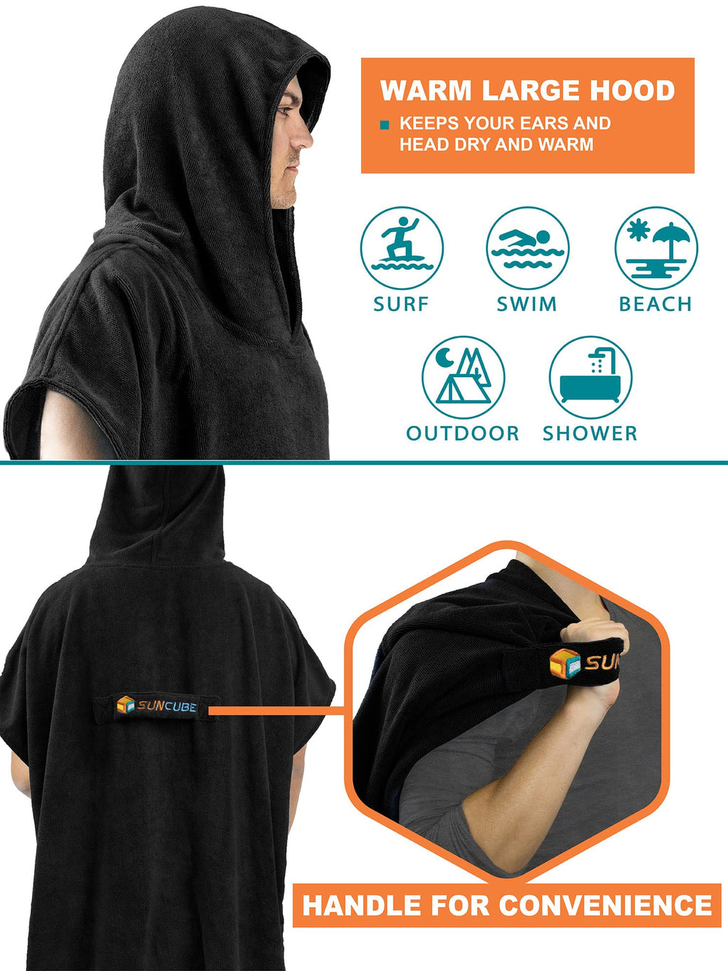 SUN CUBE Hooded Microfiber Surf Changing Poncho Robe