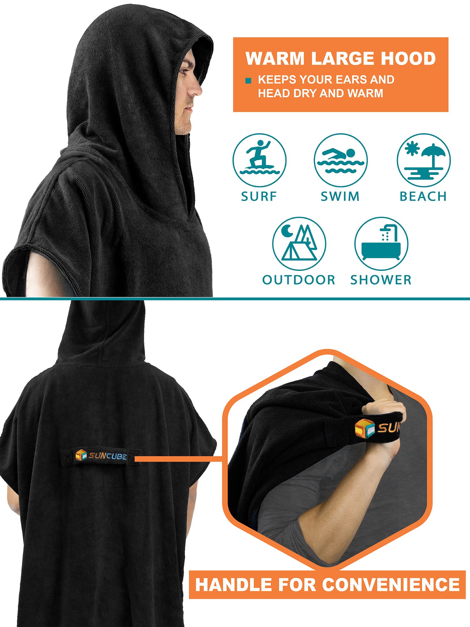 SUN CUBE Hooded Microfiber Surf Changing Poncho Robe
