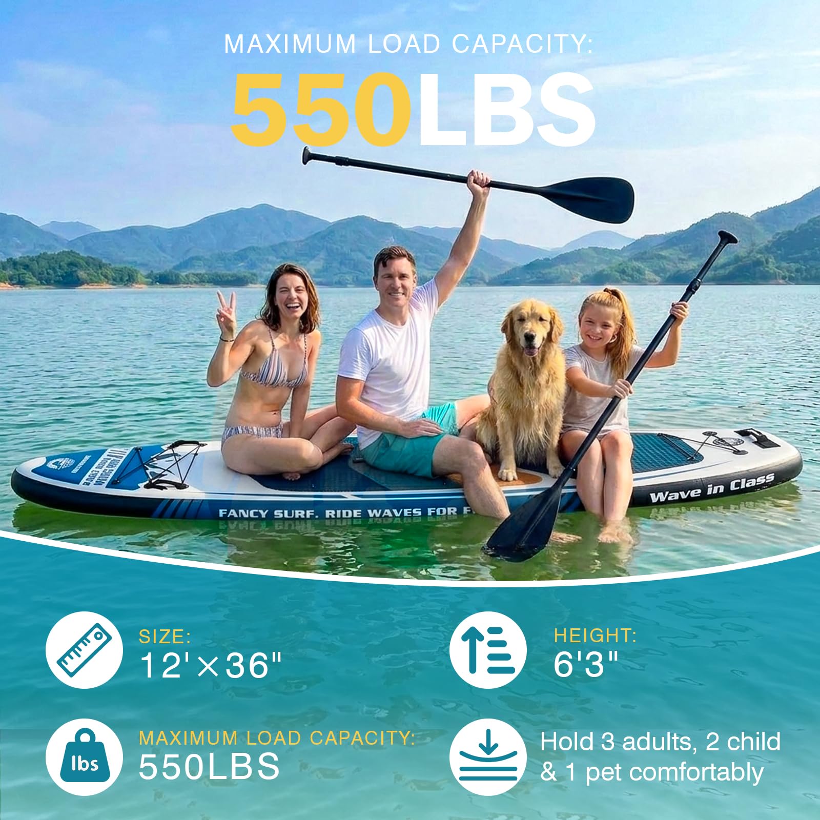 11'6" Extra-Wide 450 lb Inflatable SUP Board with Seat