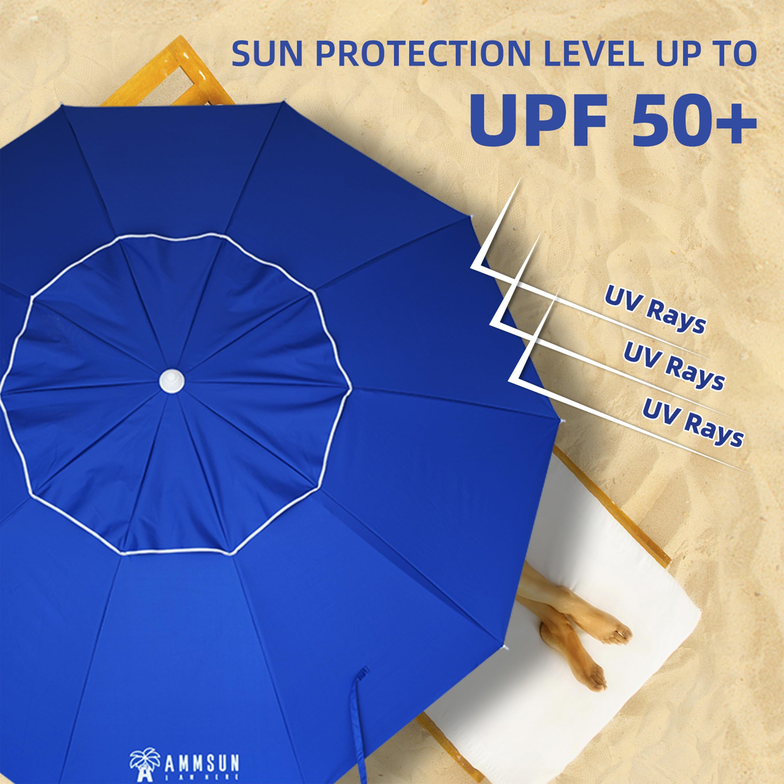 AMMSUN 8-Foot UV 50+ Beach Umbrella with Sand Anchor