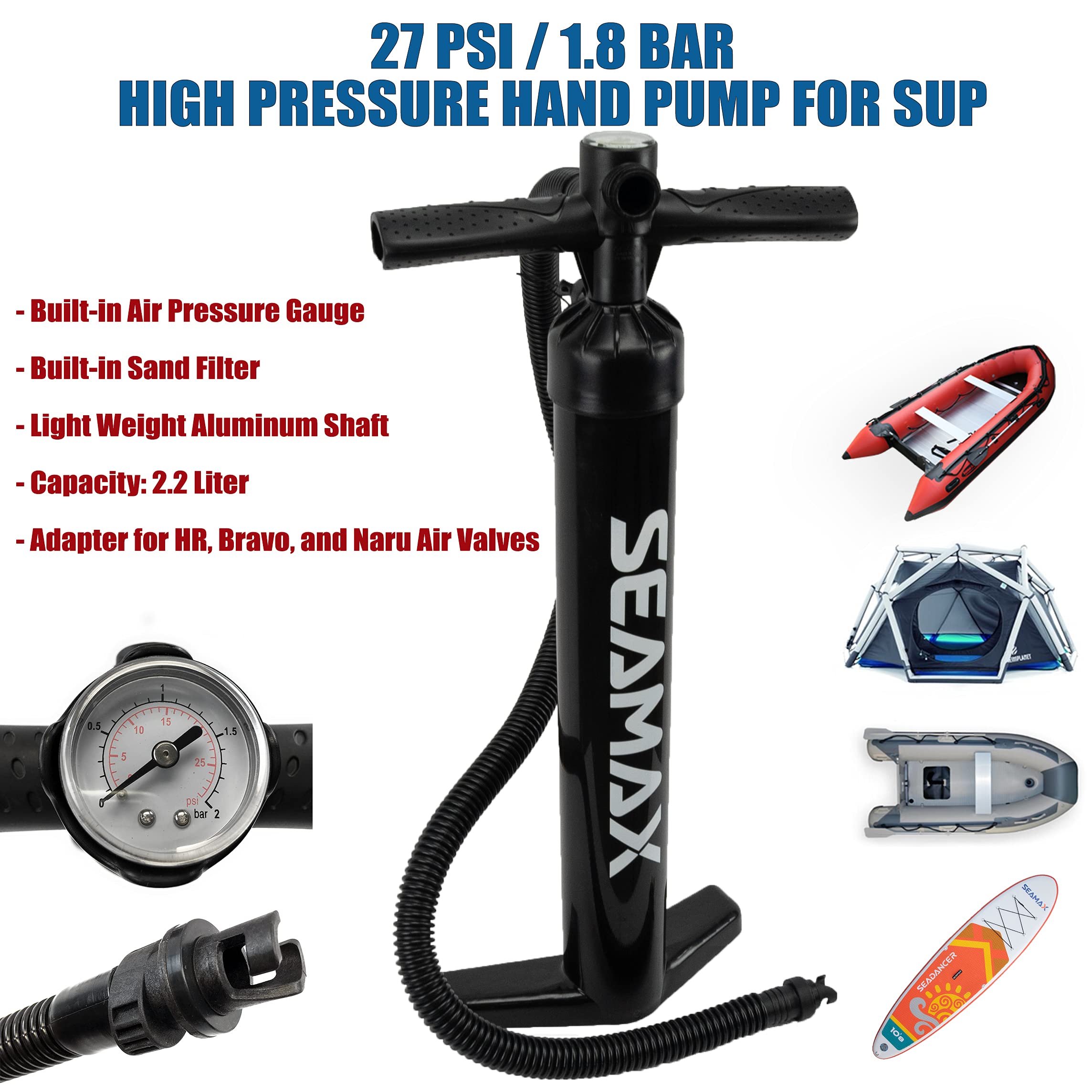 27 PSI Lightweight SUP Hand Pump for Inflatable Paddle Boards