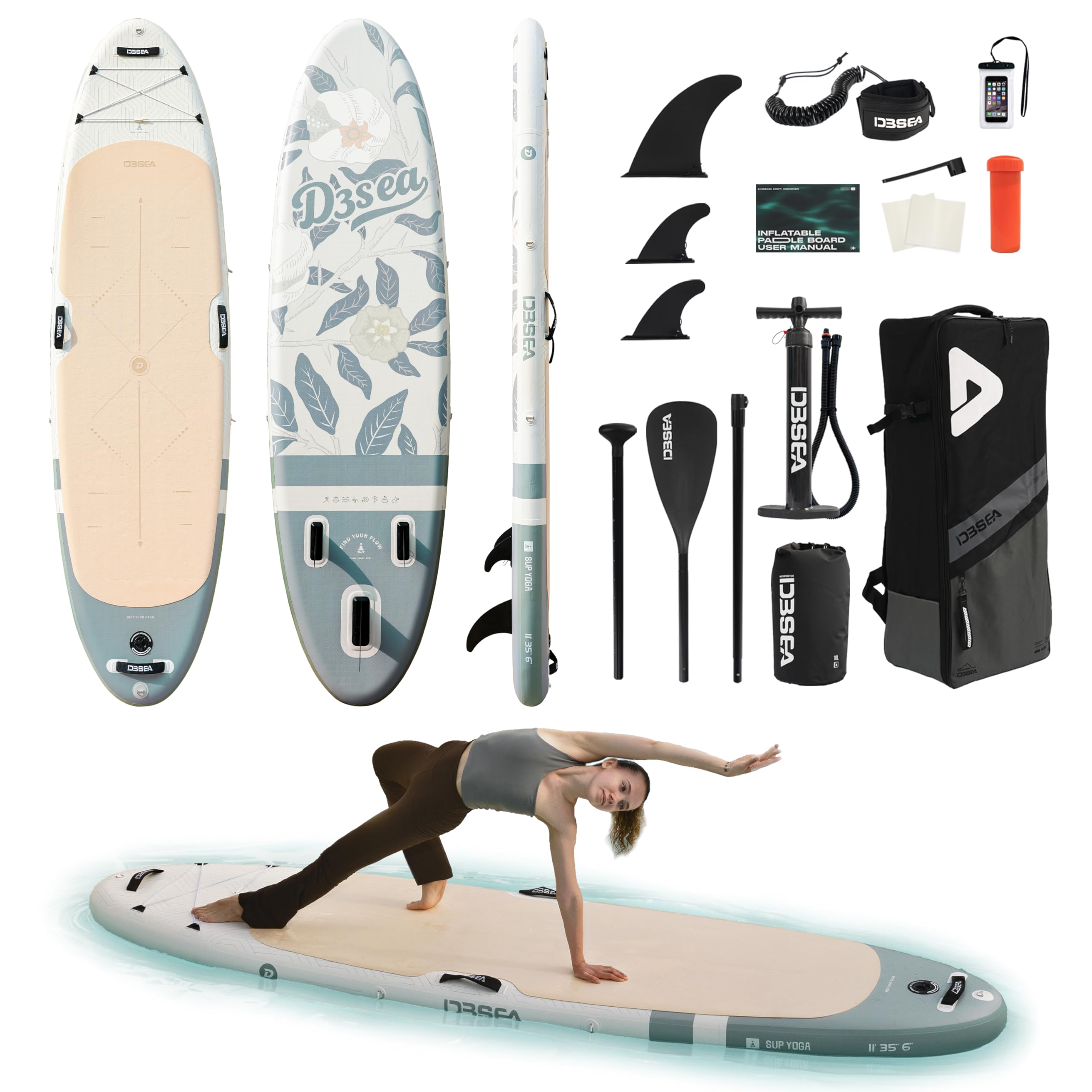 D3SEA Extra-Wide Inflatable SUP Board with Accessories
