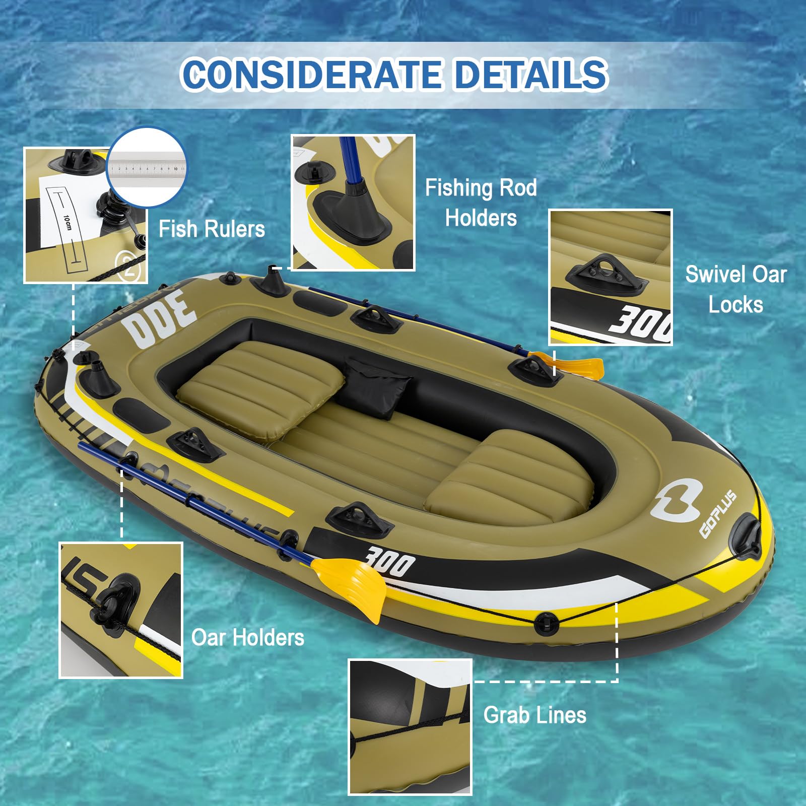 Goplus 3-Person Heavy-Duty Inflatable Fishing Raft Set
