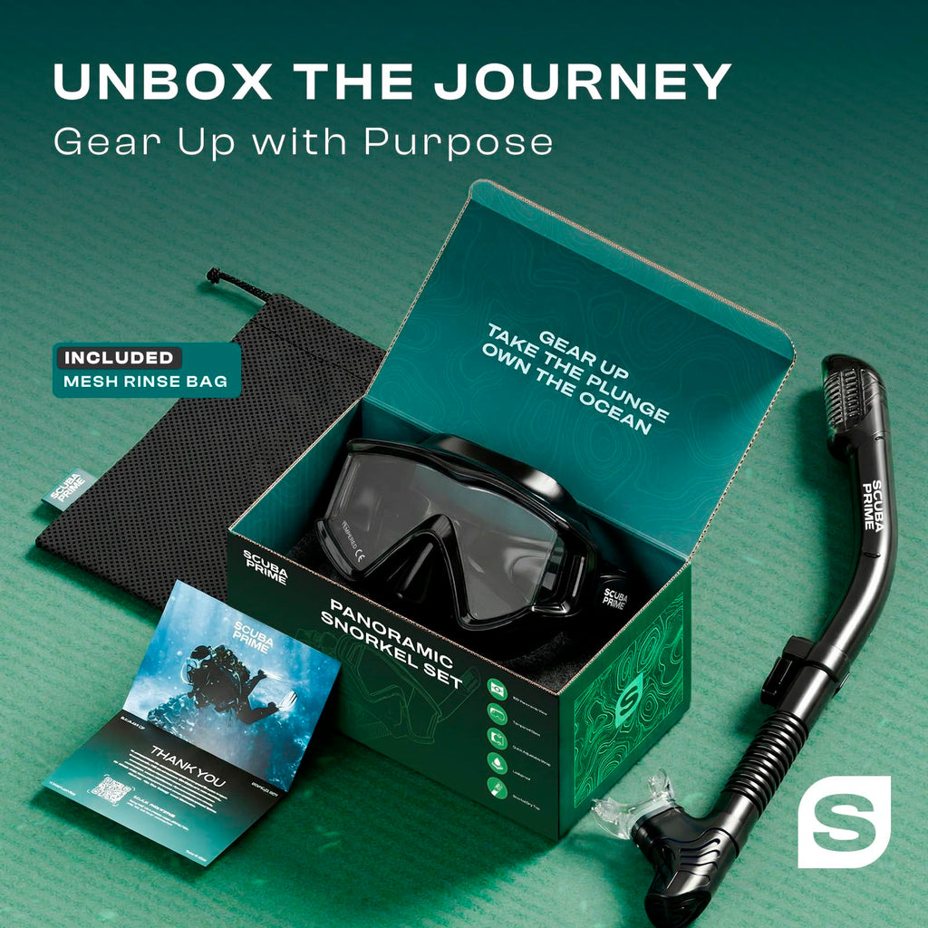 Scuba Prime Pano 3 Panoramic Dive Mask and Dry Snorkel Set