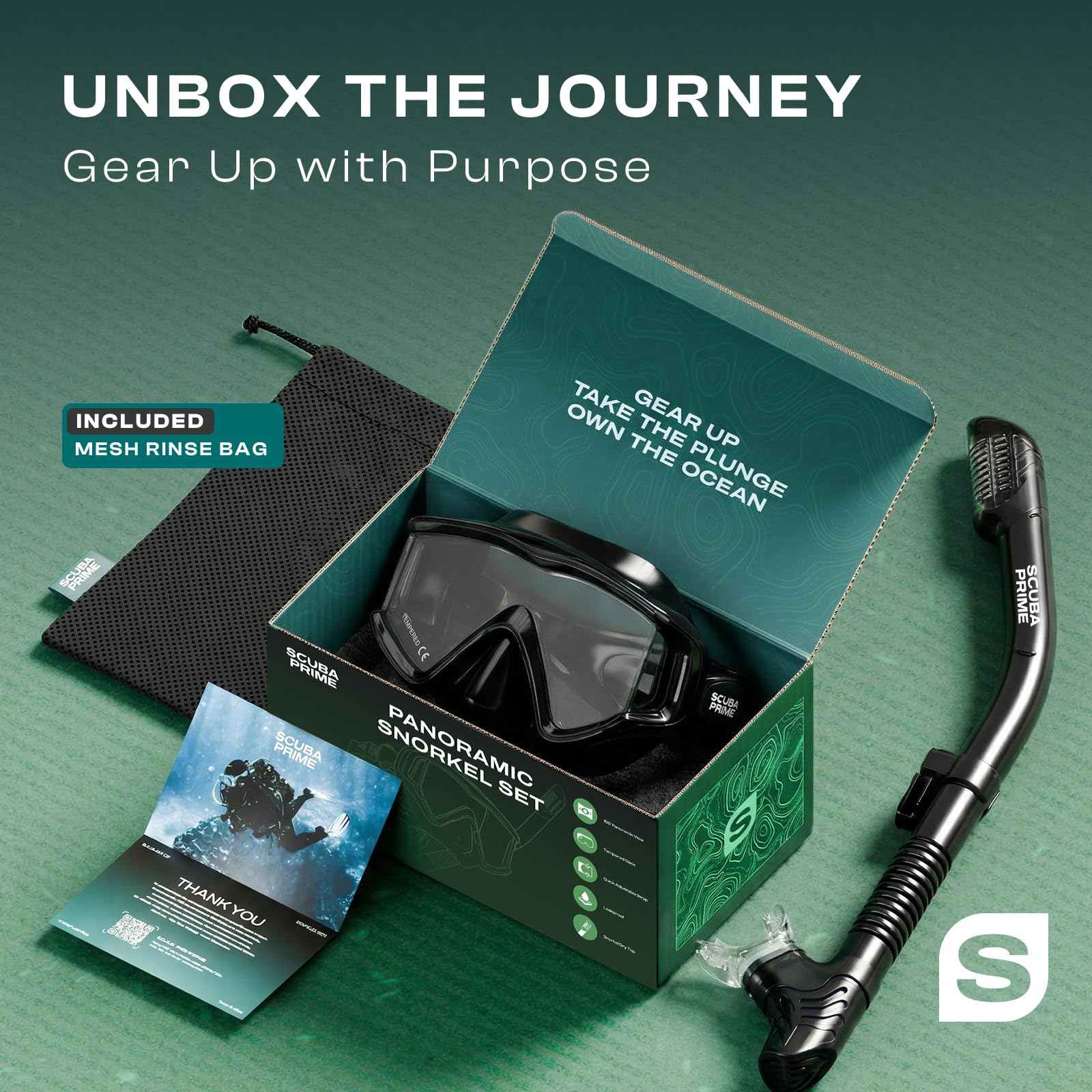 Scuba Prime Pano 3 Panoramic Dive Mask and Dry Snorkel Set