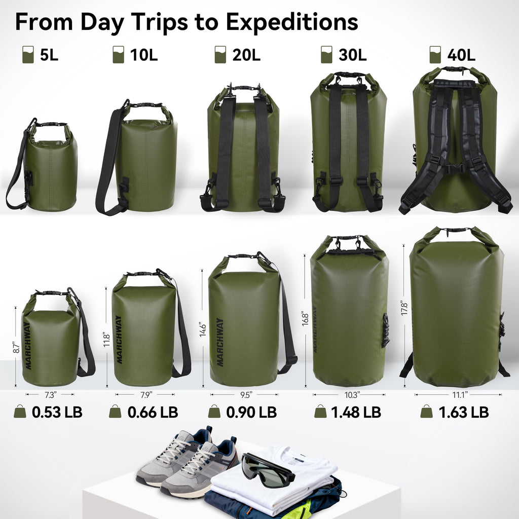 MARCHWAY Waterproof Roll-Top Dry Bag Backpack