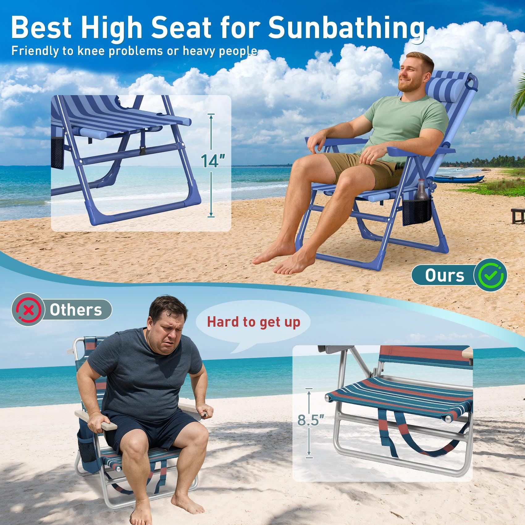 Suteck 6-Position Reclining Backpack Beach Chair