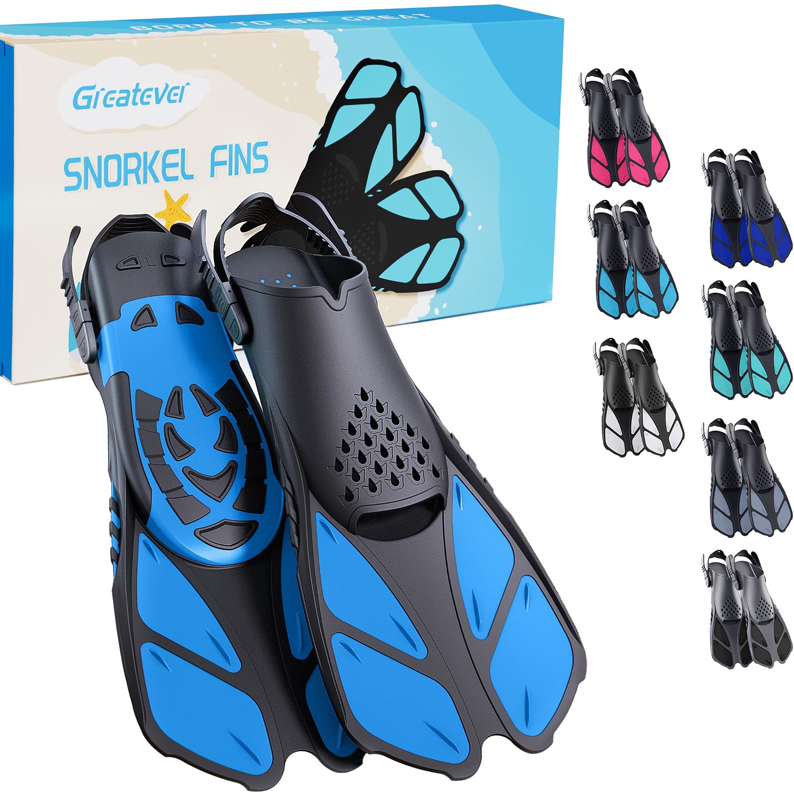 Greatever Adjustable Open-Heel Short Snorkeling Fins