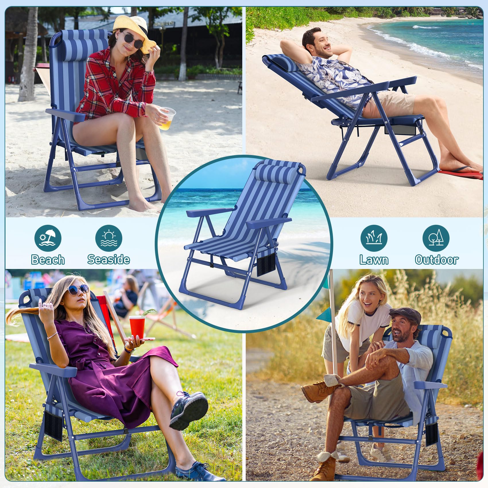 Suteck 6-Position Reclining Backpack Beach Chair