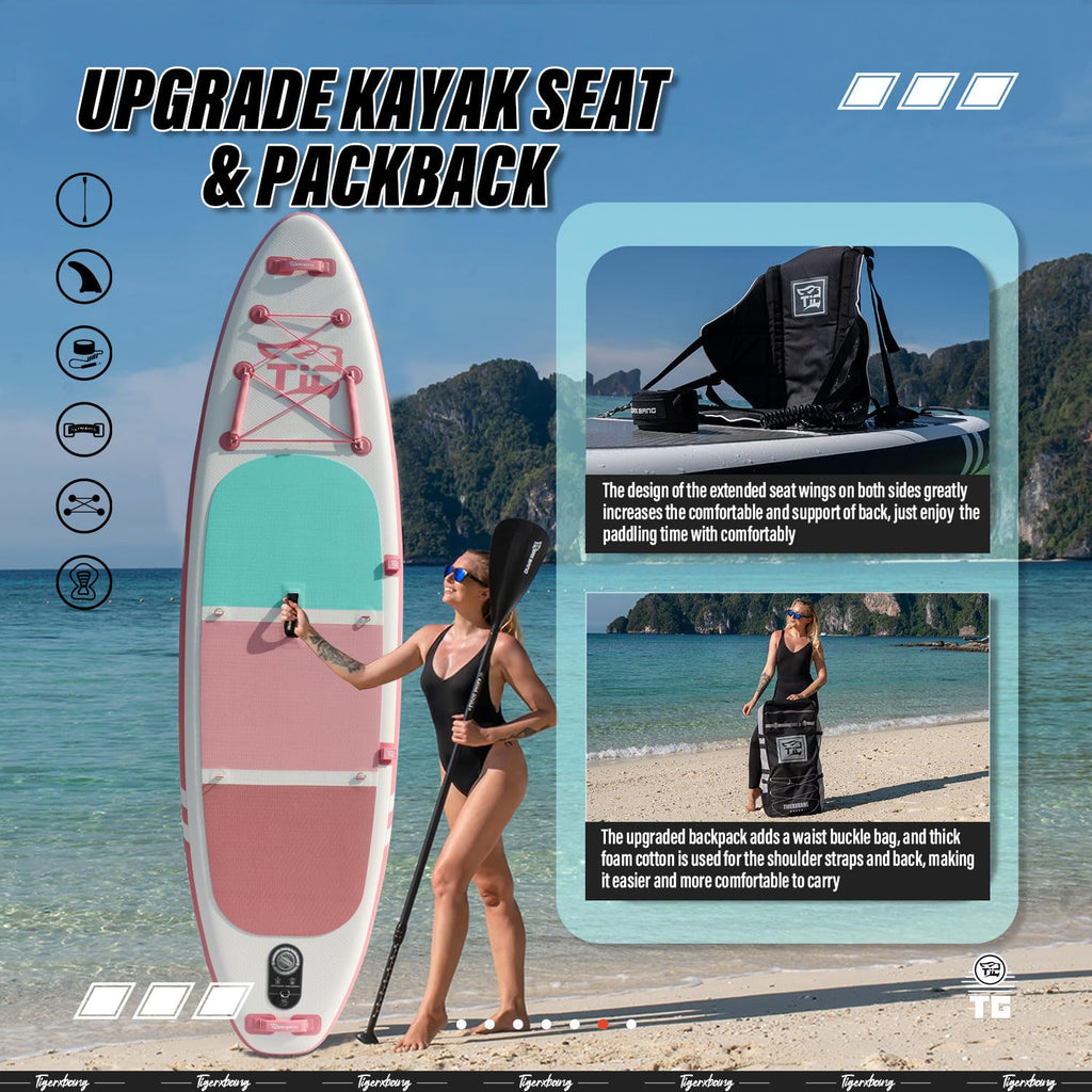 TIGERXBANG 10'6" Inflatable SUP with Kayak Seat and Paddle