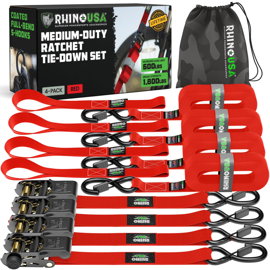 RHINO USA 4-Pack 15-Foot Ratchet Tie-Down Straps