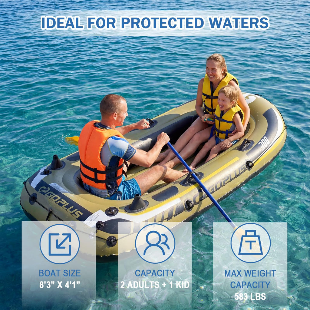 Goplus 3-Person Heavy-Duty Inflatable Fishing Raft Set