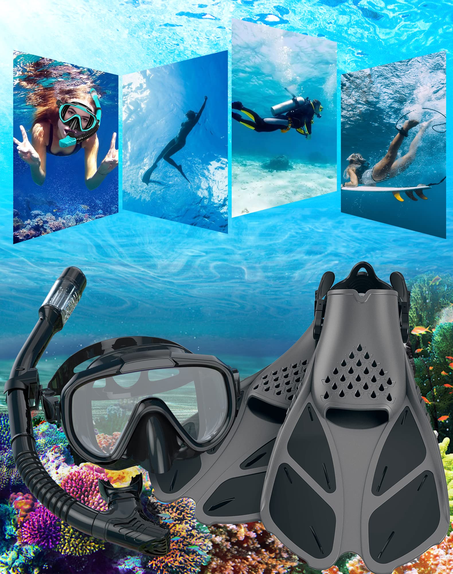 Ubekezele 4-in-1 Adult Snorkel Set with Fins and Bag