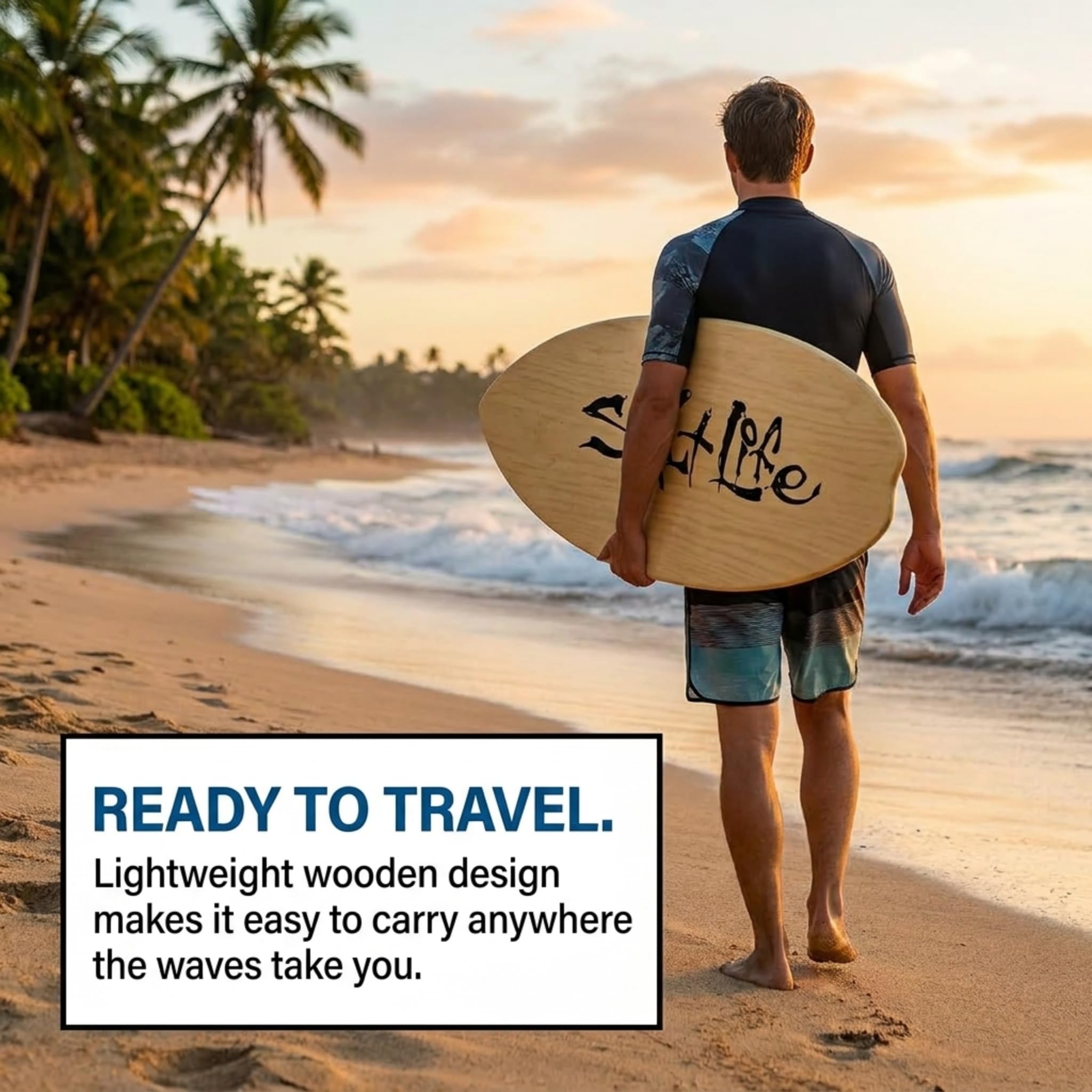 SALT LIFE Wooden Skimboard with EVA Traction Pad