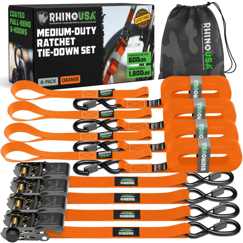 RHINO USA 4-Pack 15-Foot Ratchet Tie-Down Straps