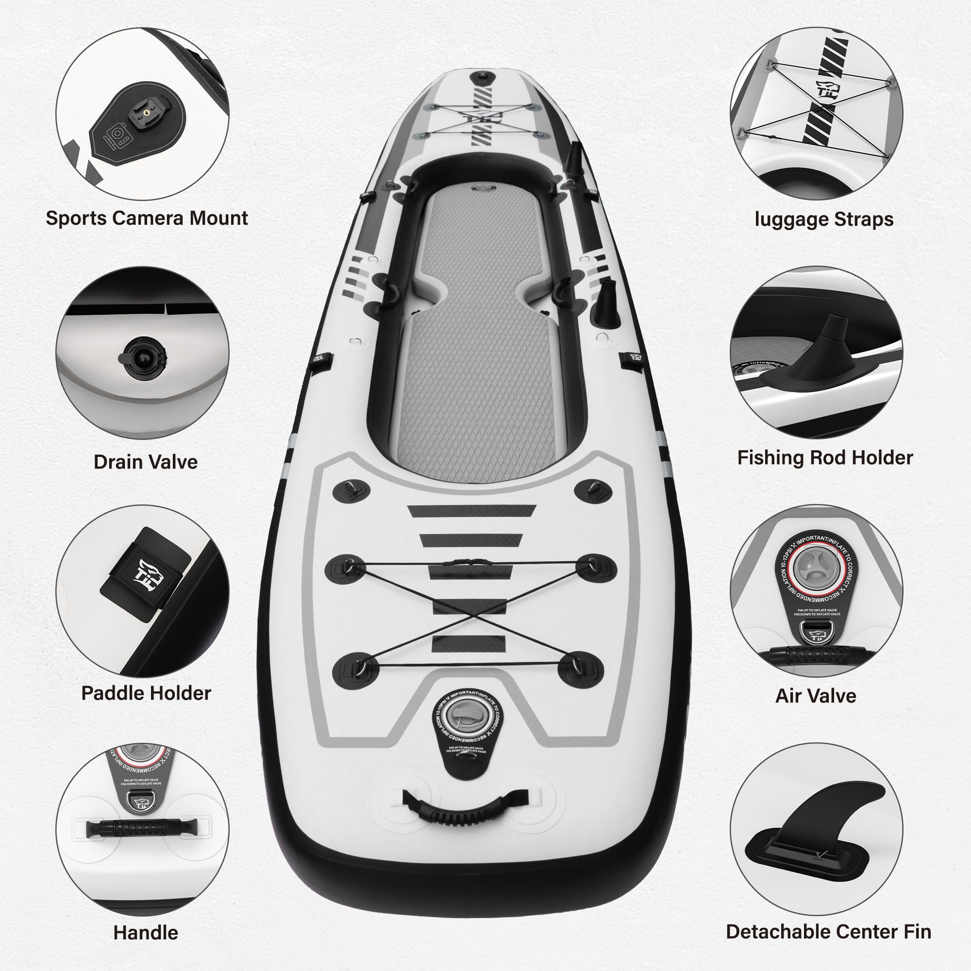 TIGERXBANG 12'8" Two-Person Inflatable Tandem Kayak Kit