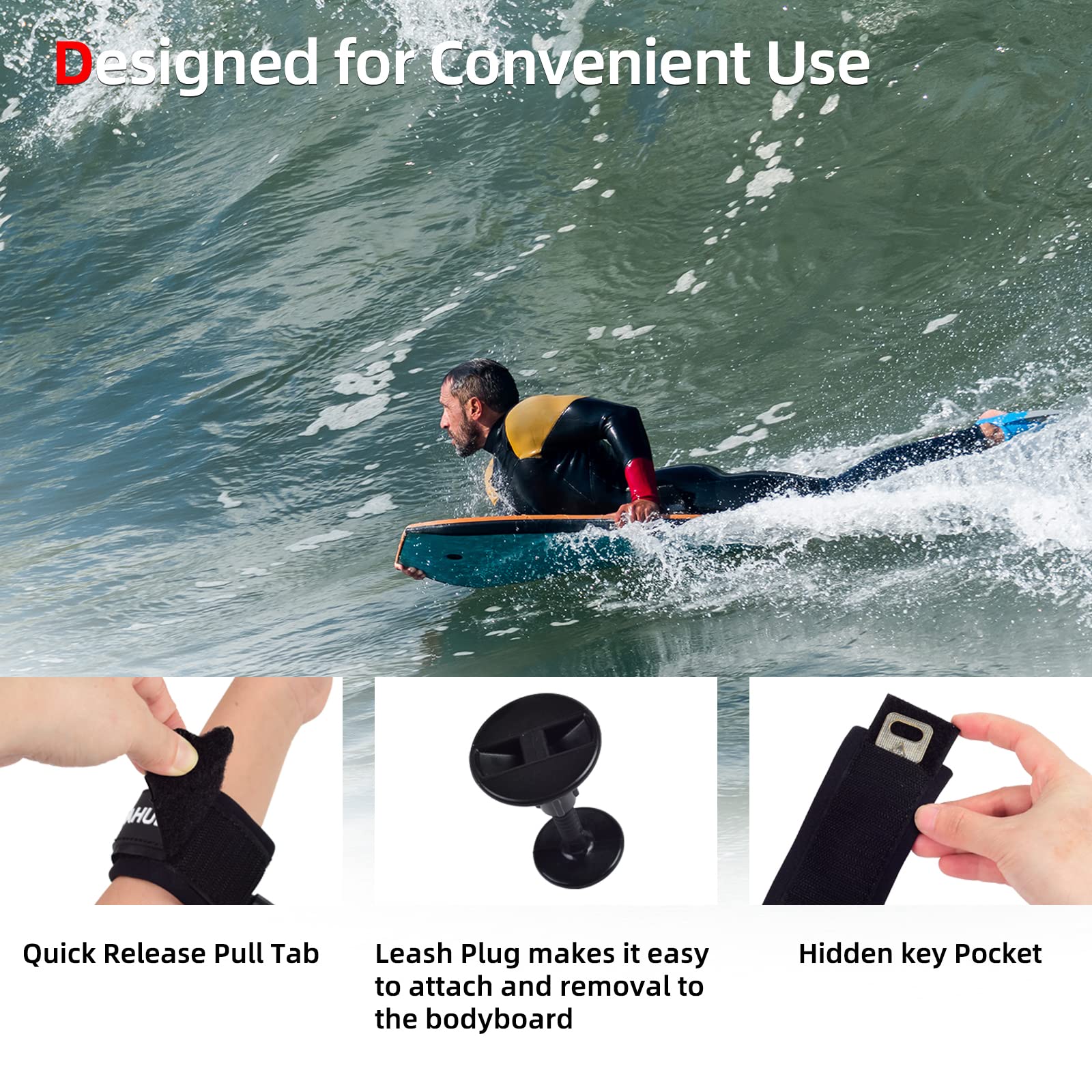 ABAHUB 4-Foot Coiled Bodyboard Wrist Leash with Plug