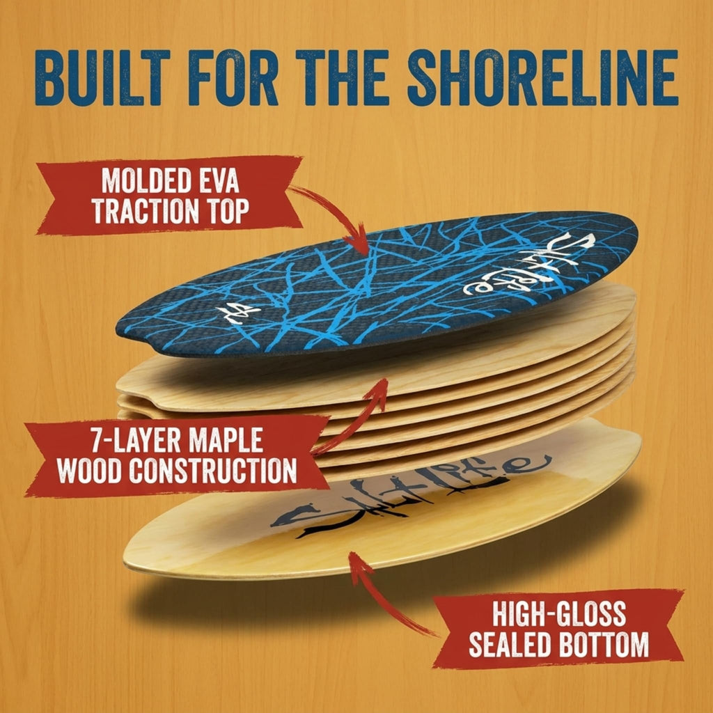 SALT LIFE Wooden Skimboard with EVA Traction Pad