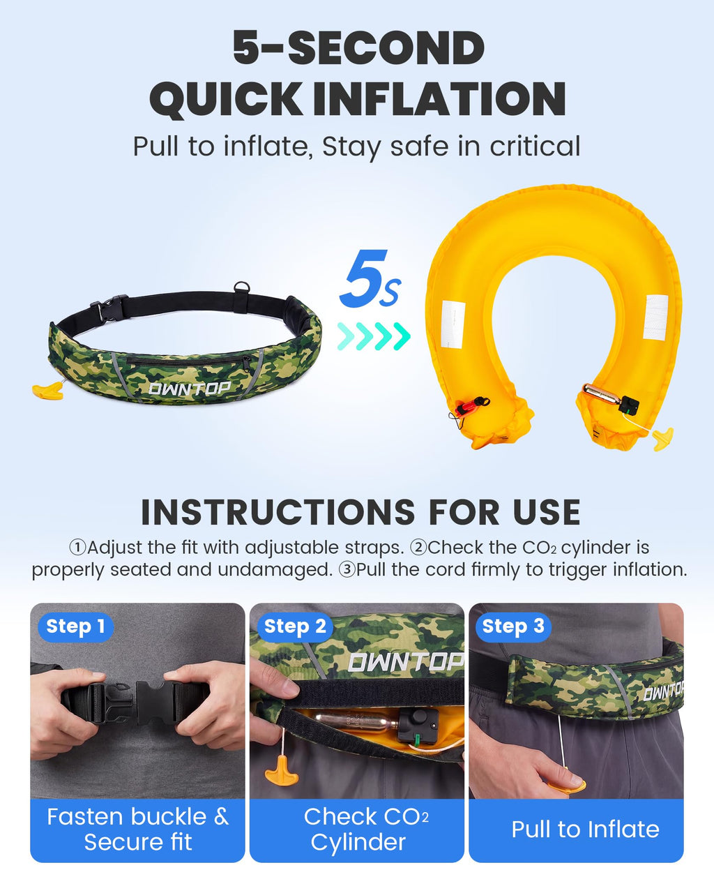 OWNTOP Low-Profile Inflatable Belt Pack Swim Vest