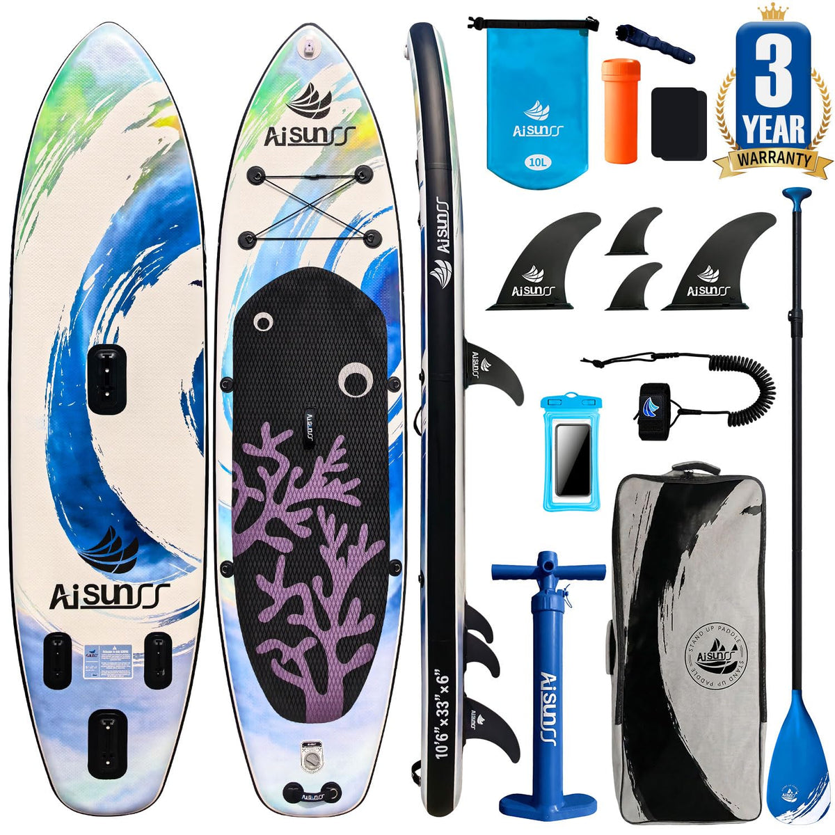 AISUNSS Wide Inflatable SUP Board with Complete Accessories