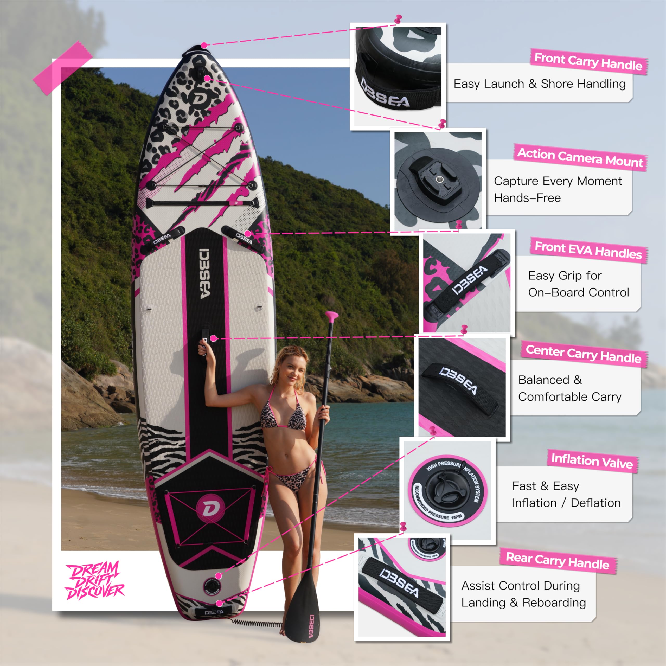 D3SEA Extra-Wide Inflatable SUP Board with Accessories