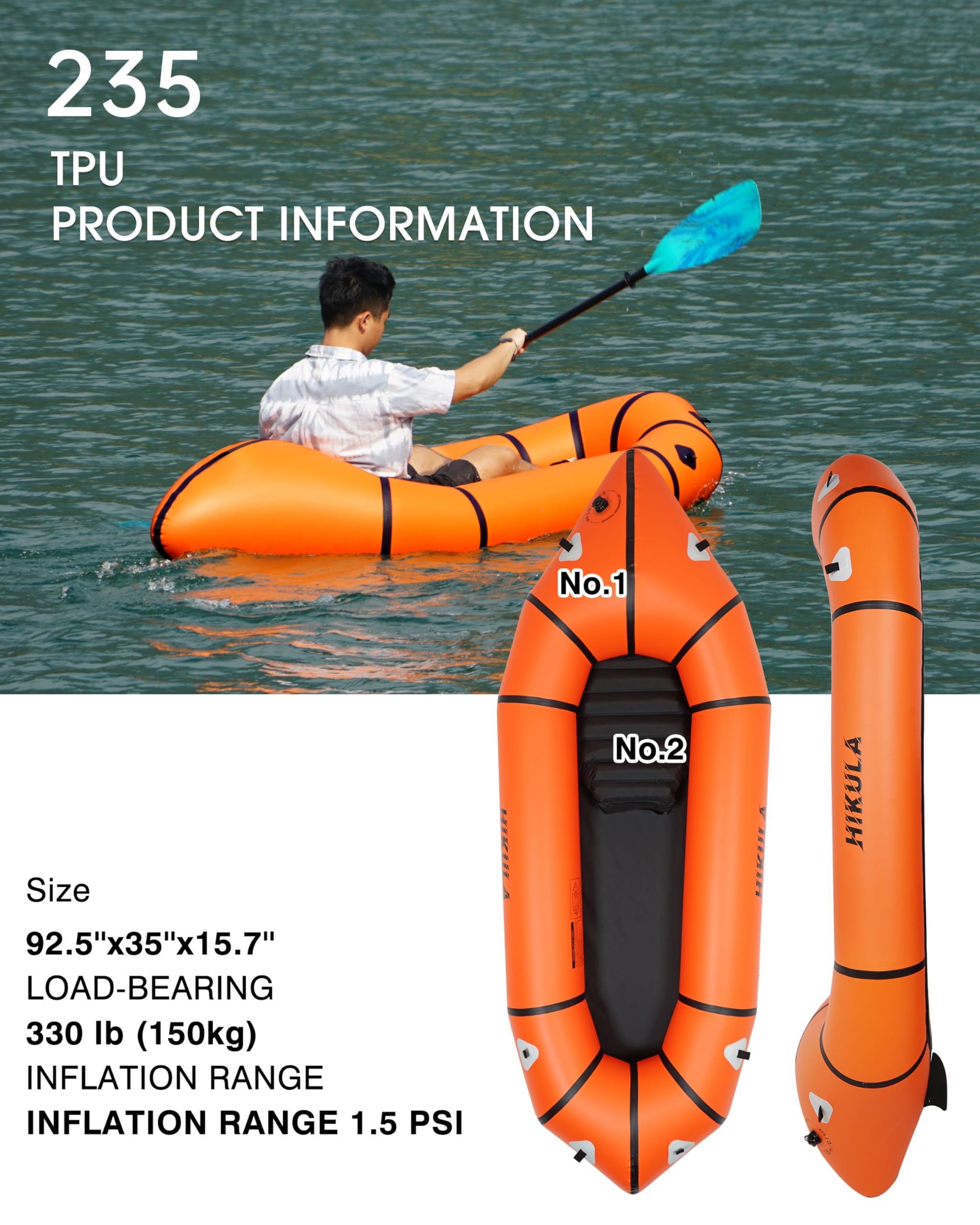 HIKULA Lightweight TPU Inflatable Packraft for Adults and Kids