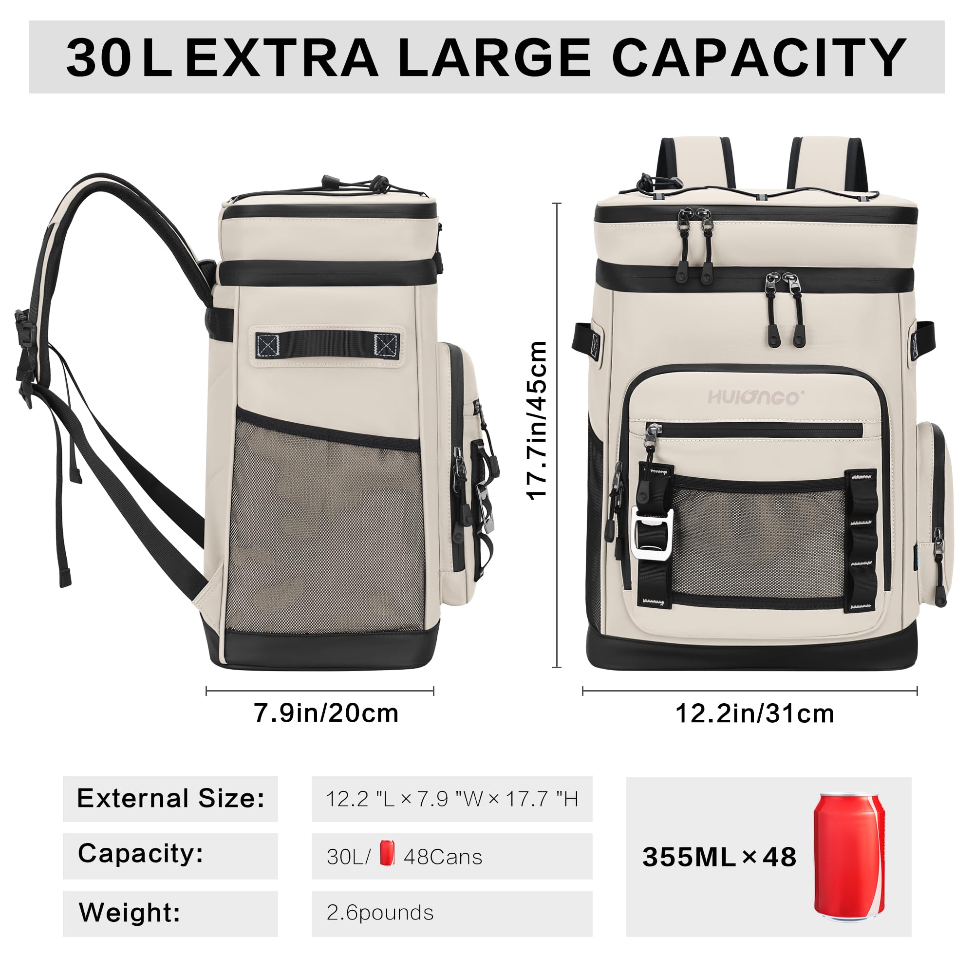 Hulongo 30L Waterproof Insulated Cooler Backpack