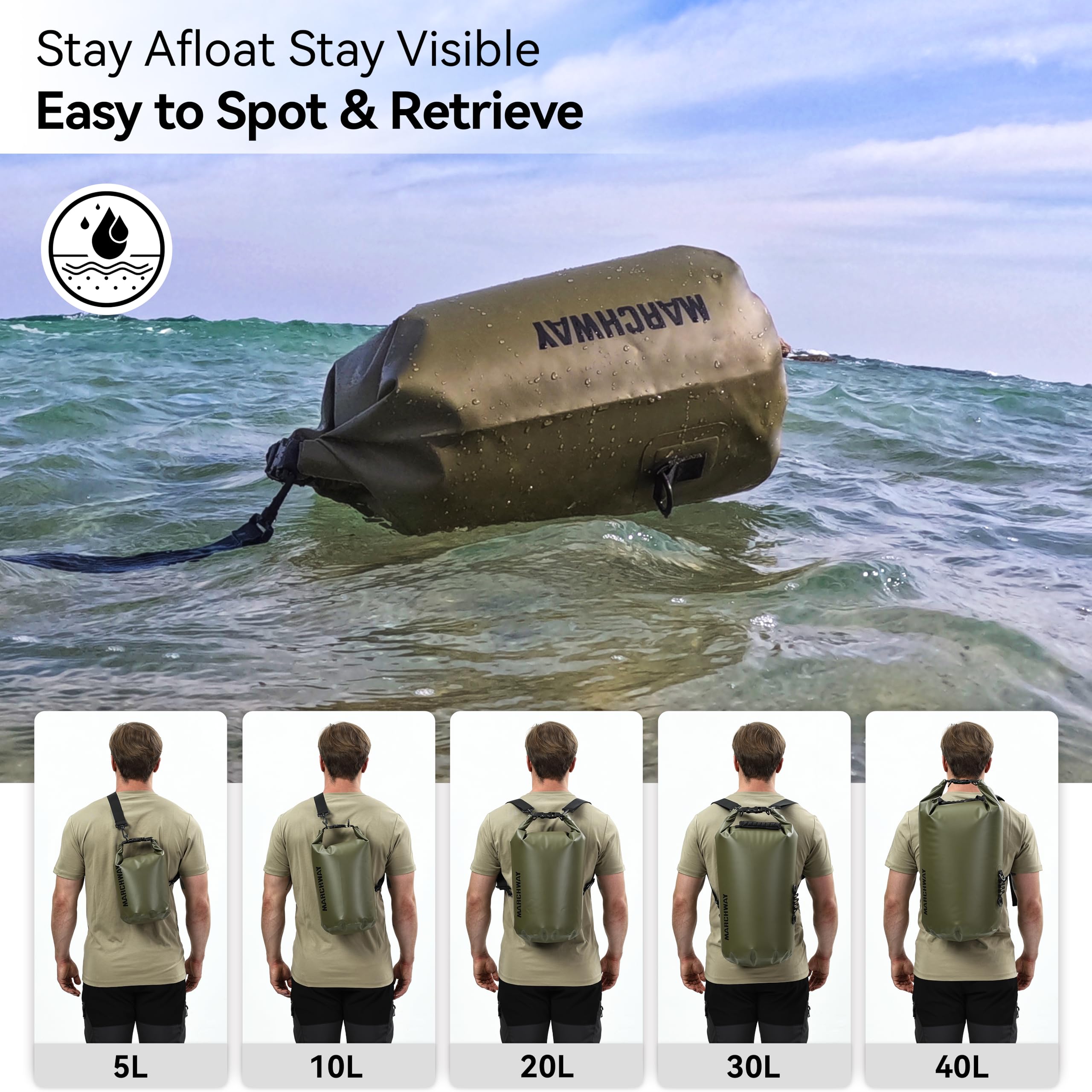 MARCHWAY Waterproof Roll-Top Dry Bag Backpack