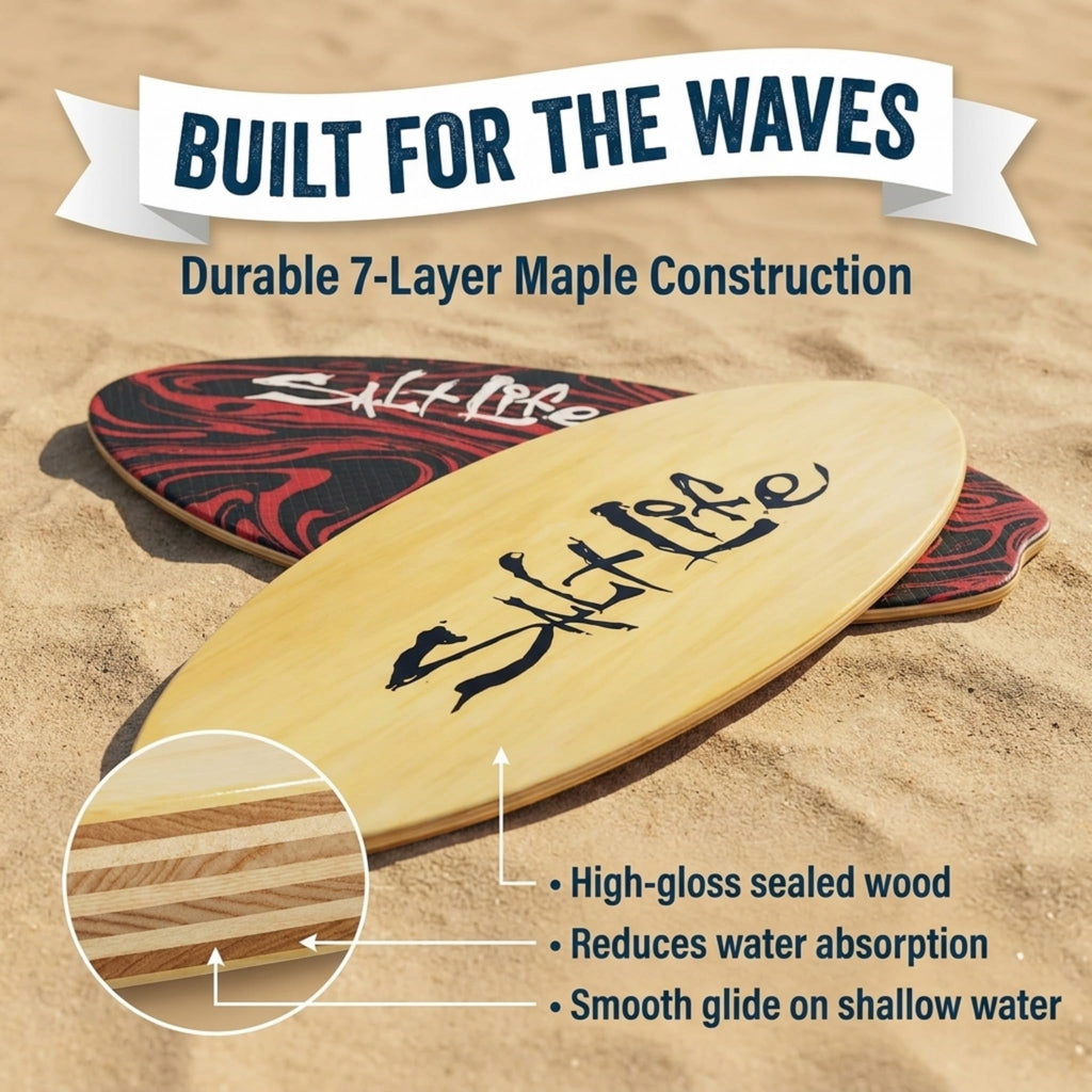 SALT LIFE Wooden Skimboard with EVA Traction Pad
