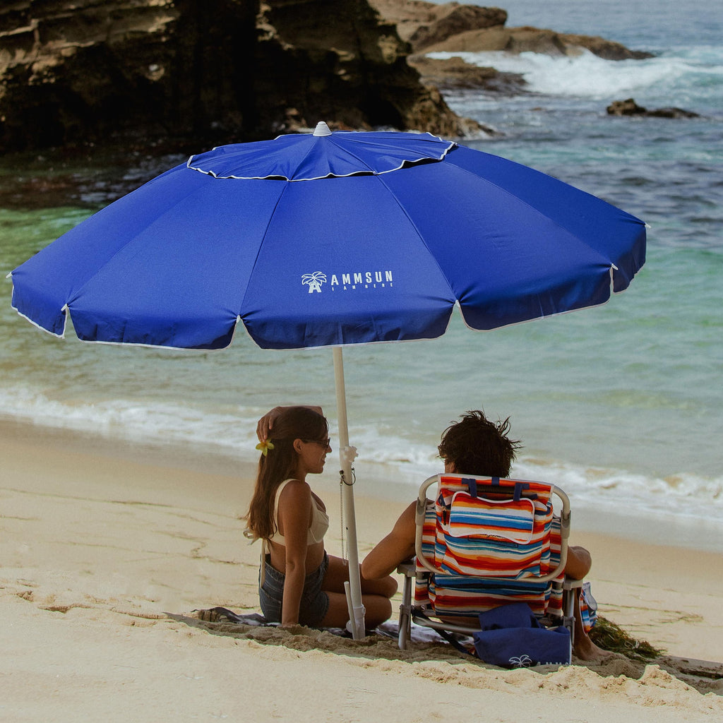 AMMSUN 8-Foot UV 50+ Beach Umbrella with Sand Anchor