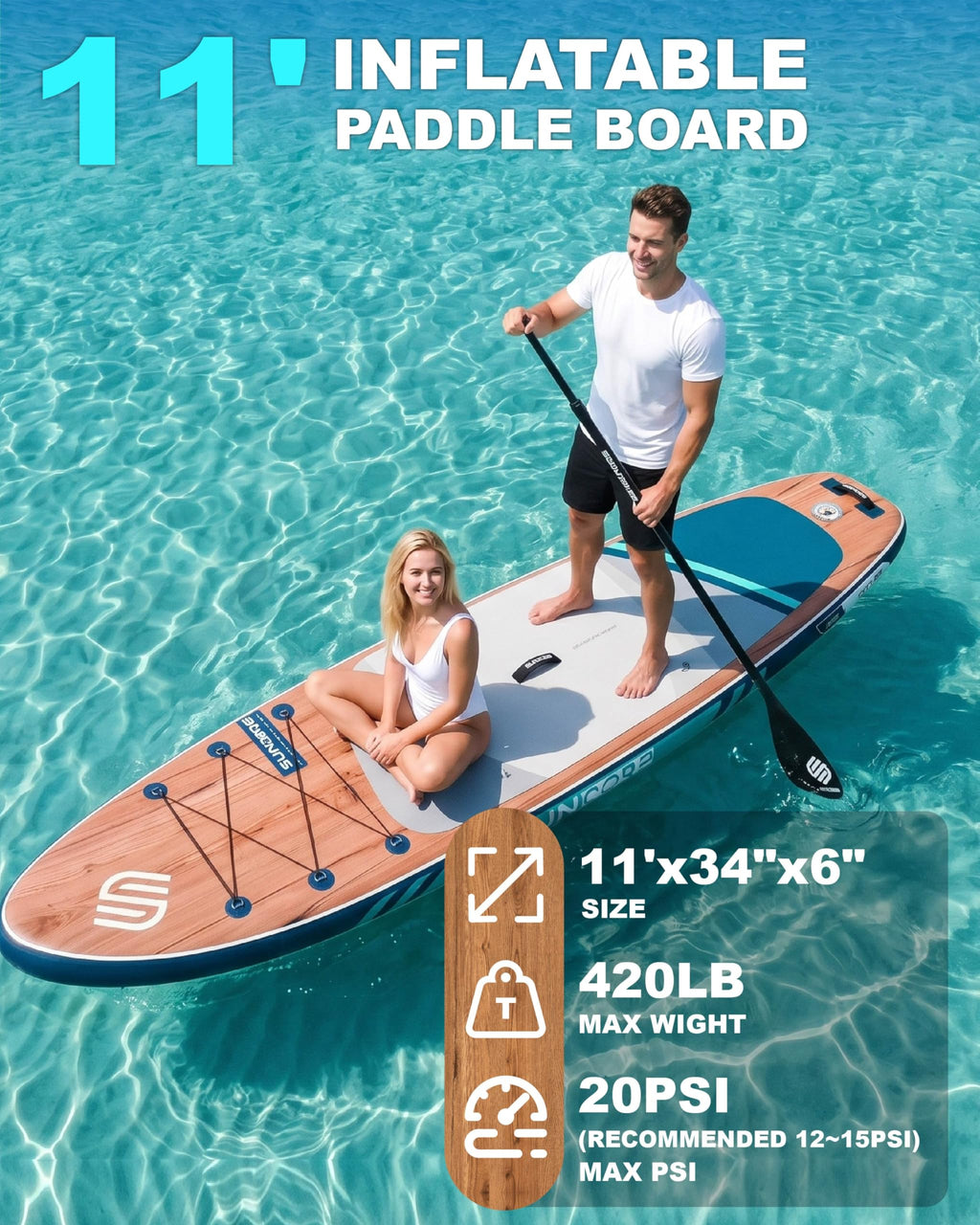 Suncorp 11-Foot Extra-Wide 420 lb Inflatable SUP Kit