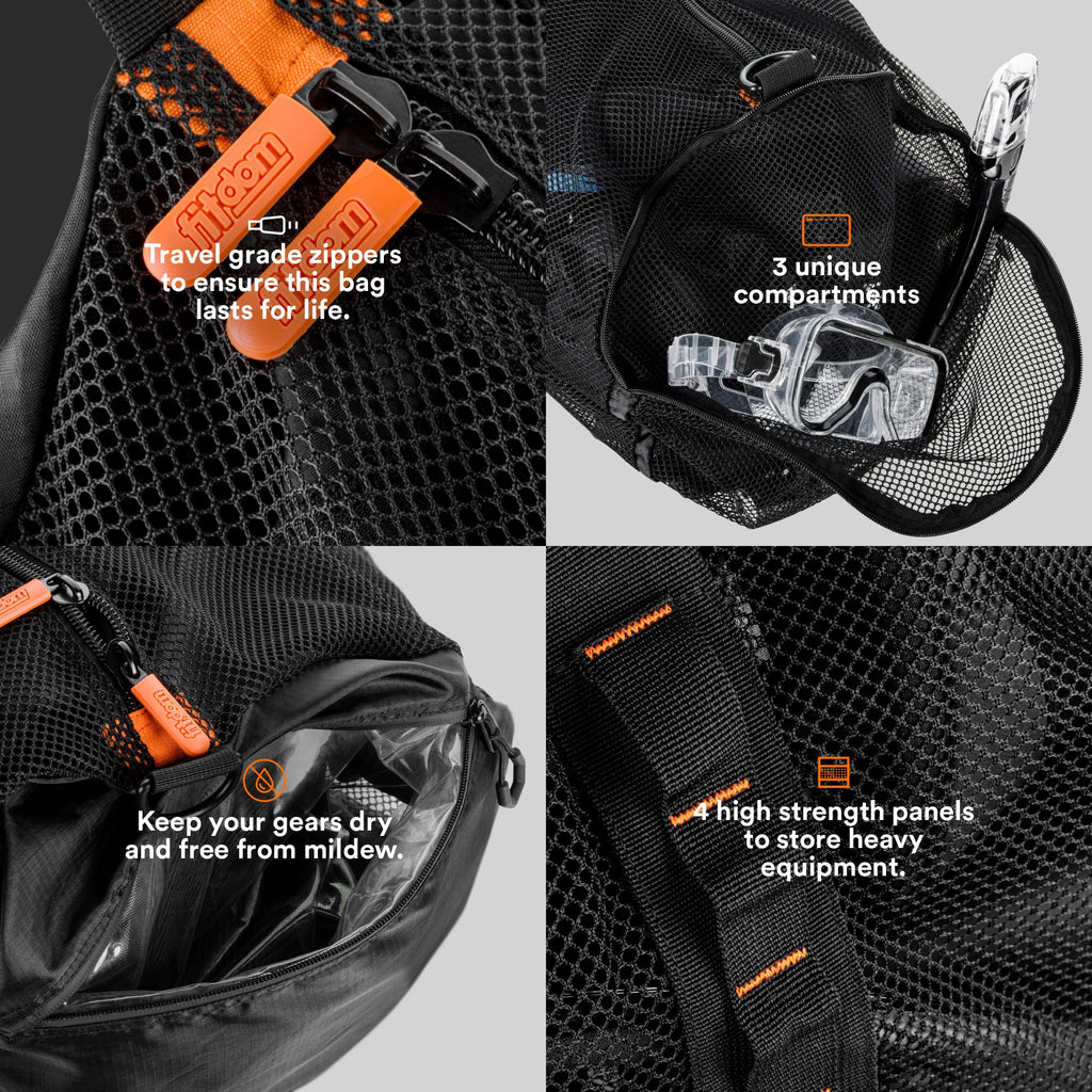 Fitdom 90L Mesh Duffle Bag for Scuba and Snorkel Gear
