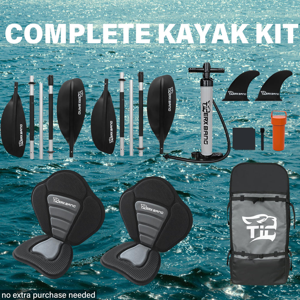TIGERXBANG 12'8" Two-Person Inflatable Tandem Kayak Kit