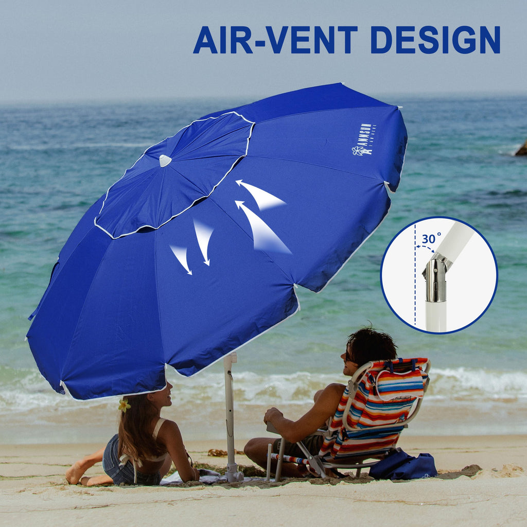 AMMSUN 8-Foot UV 50+ Beach Umbrella with Sand Anchor